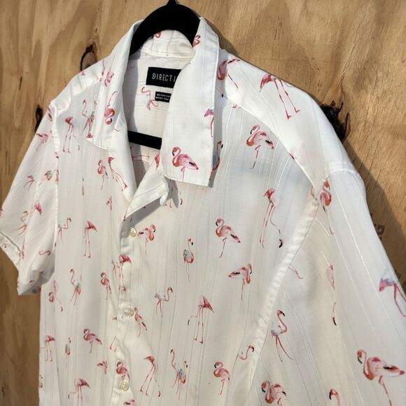 Direction Flamingo Print White Button Up Short Sleeve Shirt Sz XL - Picture 2 of 4